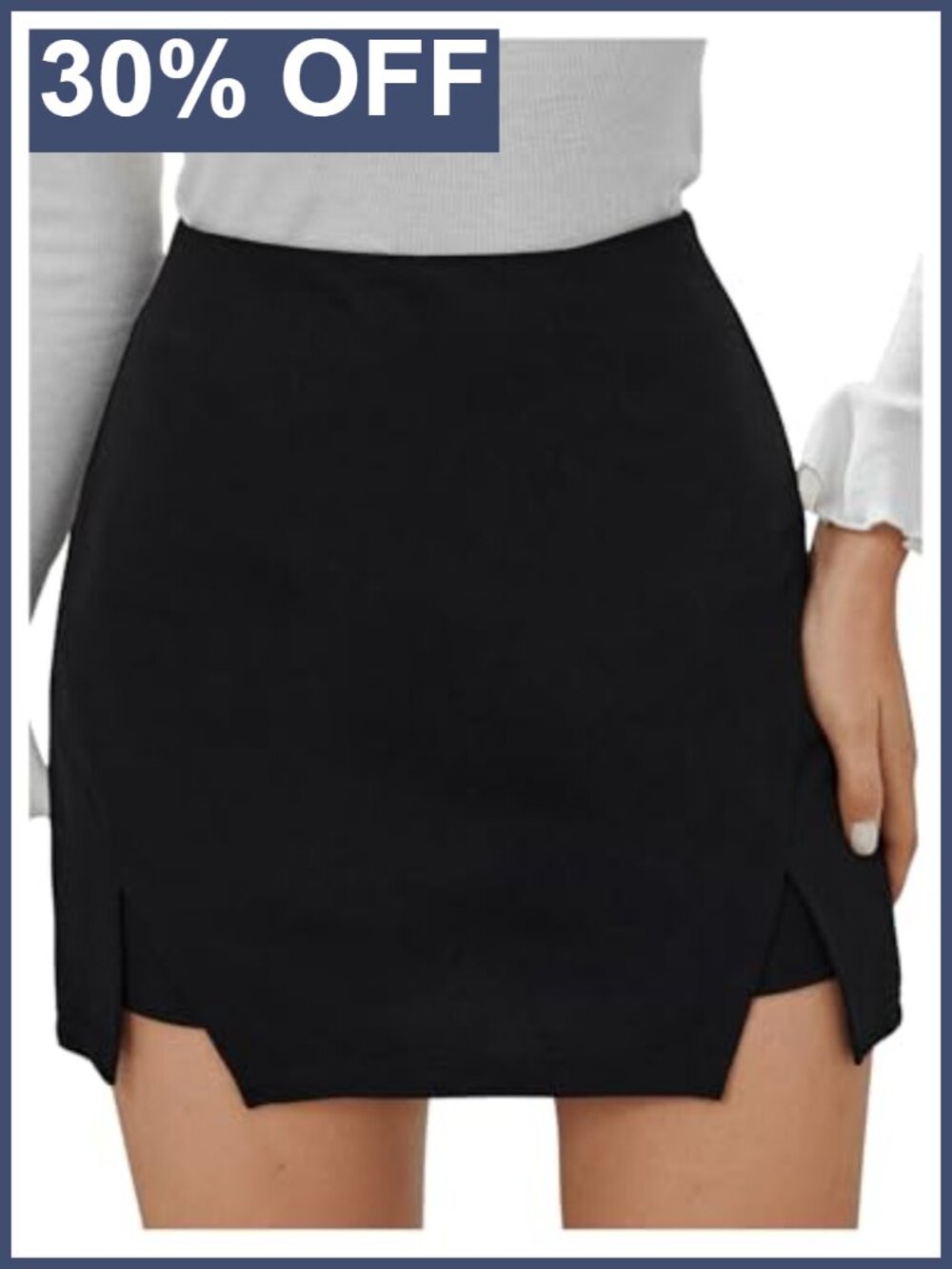 High Waist Split Hem Mini Skirt Side Slit Bodycon